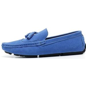 Heren Loafers Vierkante neus Vleugeltips Suède Veganistisch leer met kwastje Antislip Lichtgewicht Platte hak for buiten Feest Instappers (Color : Royal Blue, Size : 42 EU)