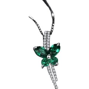 Kettingen voor vrouwen, Gesimuleerde smaragden 925 zilveren hanger ketting for dames groene edelsteen choker zonder ketting