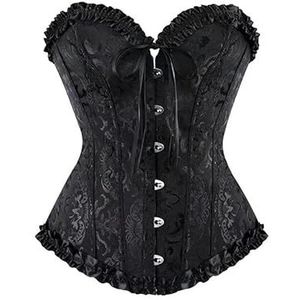 Dames korset top met veters, satijnen baleinen, overbust bustier, vintage bruidslingerie, bodyshaper, onderbust, sexy body(Black,XXL)