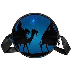 Ronde Crossbody Tas Messenger Purse voor Vrouwen Drie Wijze Mannen Bezoek Woestijn Camel Silhouet, Meerkleurig, 6.7x6.7x2.3 in, Sling Rugzakken