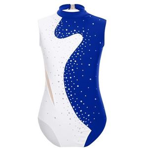 NUOYIXUAN Gymnastiekpak voor meisjes en jongens, klassieke dansbody met glanzende strass-steentjes, mouwloos (blauw, 16)