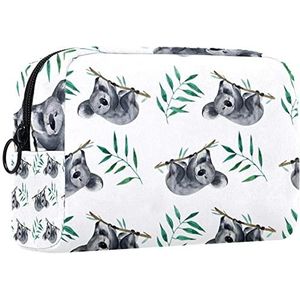 Cosmetische tas voor dames,kleine make-uptas voor portemonnee,bladeren en grijze koala,Cosmetische reistas,make-uptasje