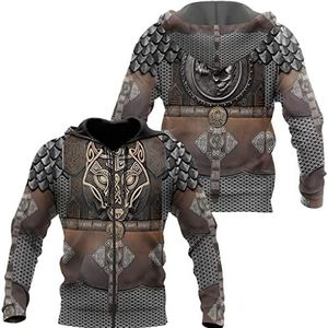 Custom Viking Armor 3D Gedrukt Mannen Zip Hoodie, Nordic Losse Casual Wolf Pullover Jacket Streetwear