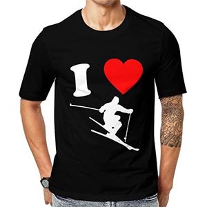 I Love Ski Heren T-shirt met korte mouwen en ronde hals print casual T-shirt 5XL