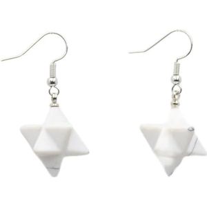 Meisje Dames Oorhangers Merkabah Ster Steen Natuurlijke Amethisten Lapis Lazuli Opaal Vrouwelijke Haak Dangle Oorbellen, Wit Turkoois