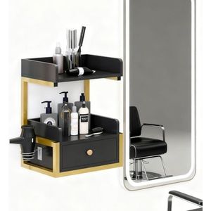 Wandgemonteerde kappersstations, schoonheidssalonstations, apparatuur met lade, haartoolorganizer, voor schoonheidssalon of spa, kapperszaak(Black)