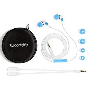 LilGadgets BestBuds Kids oordopjes voor school - veilig en comfortabel, volume beperkt, bedrade in-ear oordopjes voor kinderen met een in-line microfoon, reisetui en splitter - blauw