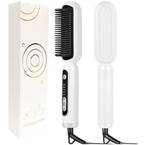 2 in 1 stijltang borstel Professionele Hot Cam Stijltang for Pruiken Haar Curler Stijltang Kam Styling Tools,Multifunctionele machine(White)