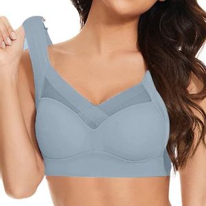 OwkHome Push-up Comfortbeha For Dames - Volledige Dekking Zonder Beugel, Naadloze Bralette Met Ondersteuning, Geschulpte V-hals, Dagelijkse Beha(H5-light Blue,2X-Large)