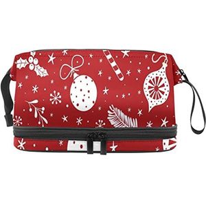 Dubbellaags cosmetische tas kerstversiering klokken snoep sokken sneeuwvlok rode draagbare make-up tas reizen organisator zakje voor vrouwen meisjes toiletartikelen tassen, Meerkleurig, 27x15x14 cm/10.6x5.9x5.5 in, Make-up zakje