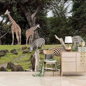 Bos Dier Giraffe Zebra Weide 3D Behang Effect Mural Studie Eetkamer Bank Slaapkamer Woonkamer Tv Decoratieve Muur-150cm×105cm