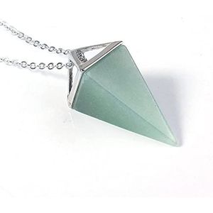 Natural Gem Stone Pyramid Pendulum Pendant Crystal Quartz Onyx Necklaces Suspension for Women Men-Green Aventurine SIL