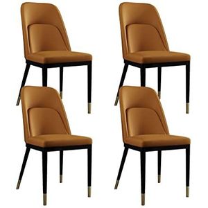 GEIRONV Koolstof stalen frame keukenstoelen set van 4, woonkamer accent stoelen faux matte Pu Leer beklede rugstoelen Eetstoelen (Color : Yellow)
