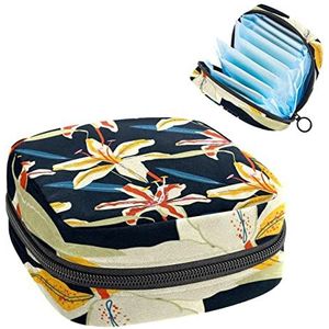 Tiger Lily Floral Pattern Zwart, Periode Pouch Draagbaar,Tampon Opbergtas,Tampon Houder voor Portemonnee Vrouwelijke Product Organizer, Meerkleurig, 4.7x6.6x6.6 in/12x17x17 cm