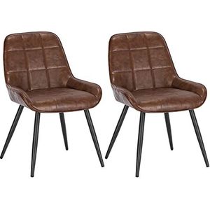 WOLTU Set van 2 eetkamerstoelen, relaxstoelen van kunstleer, ergonomische Scandinavische stoelen met rugleuning voor woonkamer, woonkamer, keuken, slaapkamer, bruin, BH332br-2
