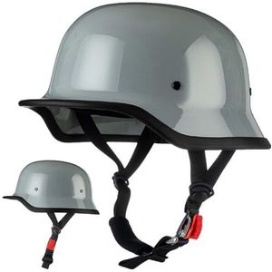Duitse motorhelm, Duitse retro straathelm, ECE-gecertificeerd, met verstelbare snelsluiting, geschikt voor fietsen, cruisers, scooters, geschikt voor alle seizoenen C,L58-60CM