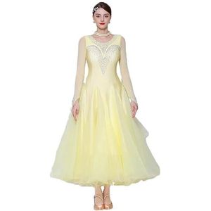 Nationale Standaard Ballroom Dansjurken Ronde Hals Wals Tango Wedstrijd kostuum Dames Stage Social Dance Rok Prachtige Performance Dansoutfit,Geel,3XL