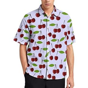 Hawaiiaans overhemd met kersenpatroon voor heren, zomer, strand, casual, korte mouwen, button-down shirts met zak
