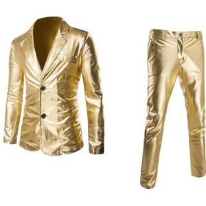 Gouden Herenjas Uit Jaren 80 Nachtclubpak Elegante 2-Knops Ballroomoutfit Slanke Blazer Broek Disco Outfit Halloween Kostuum Cosplay Feestnachtclubkostuum(Gold 2-piece set,XXXL)