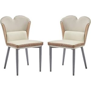 GEIRONV Moderne eetkamerstoelen Set van 2, zachte microfiber lederen kussenstoel keuken stoelen grijze koolstofstaal woonkamer zijstoelen Eetstoelen (Color : Beige)