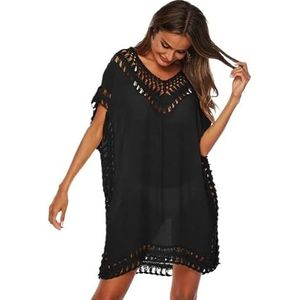 SkyjOy Cover Ups Voor Vrouwen Strandkleding Vrouwen Tuniek Strand Cover Up Vrouw Grote Maat Zwarte Jurk Gehaakte Cover Ups Wit Polyester Vrouwelijke Zonnejurk Badpak Cover Ups Voor Vrouwen (zwart, L)