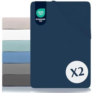 Dreamzie - Set van 2 Hoeslakens - Donkerblauw - 90x190/200 - Microvezel