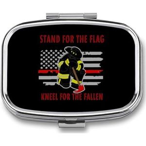 Amerikaanse brandweerman rode lijn vlag kleine pillendoos organisator 2 compartimenten medicijnkoffer met spiegel voor zak portemonnee reizen