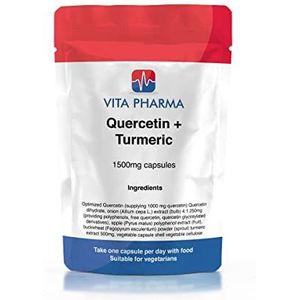 QUERCETIN - Kurkuma hoge sterkte 1500 mg, 180 capsules, 6 maanden levering, neem een per dag, door vita pharma, UK geproduceerd