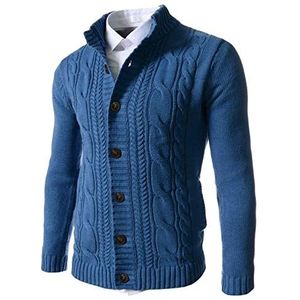 SOMTHRON Gebreid vest voor heren, cardigan met opstaande kraag en knoopsluiting, blauw, XL