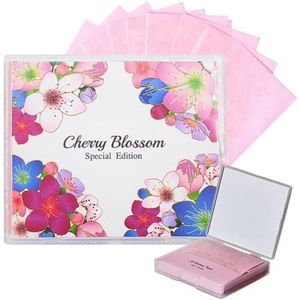 [varuza] Cherry Blossom Face Oil Blotting Paper Sheets with Makeup Mirror - Oil Absorbing Sheets (100 Count, Cherry Blossom)