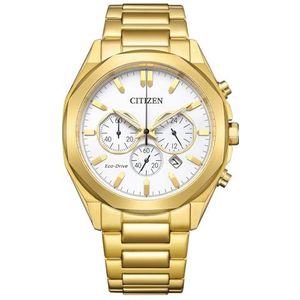 Citizen CA4592-85A Eco-Drive Solar chronograaf herenhorloge met roestvrijstalen band, goudkleurig/wit