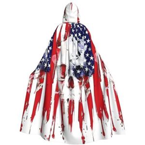 NEZIH Amerikaanse vlag schedel carnaval capuchon cape voor volwassenen, heks en vampier cosplay kostuum mantel, geschikt voor carnaval feesten, 190 cm