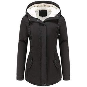 RENJIA IHGWE Winterjas voor dames, dik warm gevoerd, parka, behaaglijk, sportief, elegant, winterjas, knielang, voor outdoor, business, staande kraag, capuchon, kunstbont, uitneembaar, zwart, L