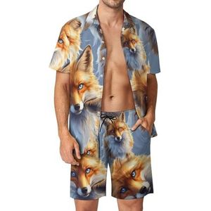 Vos met blauwe ogen heren zomer strand outfits shirt en shorts set 2-delige vakantie