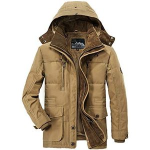 Moxishop Herenmode, warme winterjas, parka, jas met bont, winterjas met capuchon, overgangsjas, gevoerd windjack, gewatteerde jas, kaki, XL