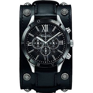 Thomas Sabo Heren polshorloge Rebel Icon analoog kwarts zwart leer WA0140-218-203-43 MM, Zilverkleurig, zwart., 4.3 cm, armband