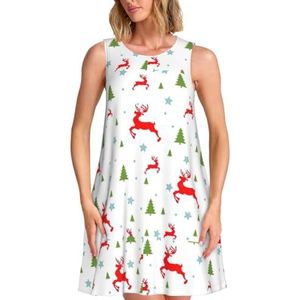 CKGODGF Mouwloze knielange jurk met kerstprint en zakken, voor feestjes en vakanties, Zwart, S