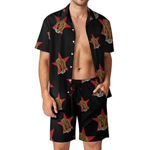 Mama Bear Flag of California Hawaiiaanse bijpassende set voor heren, 2-delige outfits, button-down shirts en shorts voor strandvakantie