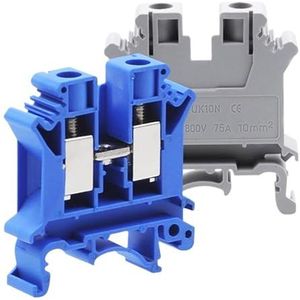 10/15/50 stuks DIN-railmontage schroefklemmen Bornier UK-10N draadkabel elektrische klemmen messing connector klemlijst (blauw, 15 stuks (UK-10N))