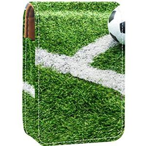 Voetbal Voetbal op Hoek Kick Line Lipgloss Houder Lipstick Case Draagbare Mini Lipstick Opbergdoos Reizen Lipstick Organizer Case met Spiegel voor Vrouwen, Meerkleurig, 9.5x2x7 cm/3.7x0.8x2.7 in