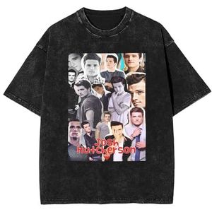 Josh Actor Hutcherson T-shirt gewassen vintage shirt print ronde hals top T-shirt korte mouw T-shirt voor mannen vrouwen 5 maten, Zwart, XXL