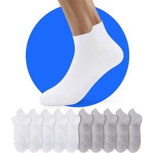 NUOZA Damessokken 35-38 Herensok Lage Sport Katoen Kort Ademend Kort Onzichtbaar Gepersonaliseerd Wit Grijs 10 Paar