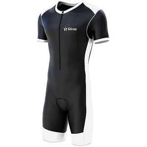 Sikma Heren Fietsen Skinsuit Gewatteerde Een Stuk Trisuit Bike Top Short, Zwart/Wit, L