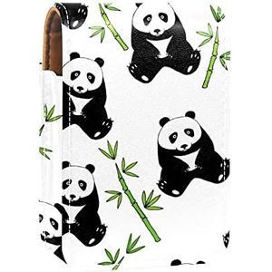 Panda treasure bamboe draagbare lippenstift case voor op reis, Mini lippenstift opbergdoos met spiegel voor vrouwen dames, lederen cosmetische etui, Meerkleurig, 9.5x2x7 cm/3.7x0.8x2.7 in