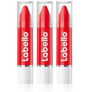 Labello Lips2Kß Color Lip Balm Poppy Red in verpakking van 3 (3 x 3 g), lippenverzorging met intense kleur, lippenstift met echte Labello verzorging, rood