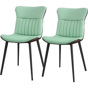 GEIRONV Moderne set van 2 eetkamerstoelen, for slaapkamer woonkamer koolstofstalen poten keukenstoel mat leer gestoffeerde accentstoelen Eetstoelen (Color : Green, Size : 42x46x83cm)