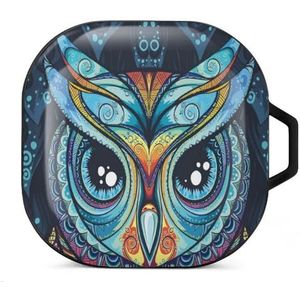 Uil met tribal ornament oordopjes hoesje compatibel met Samsung hard shell beschermhoes zwart-stijl