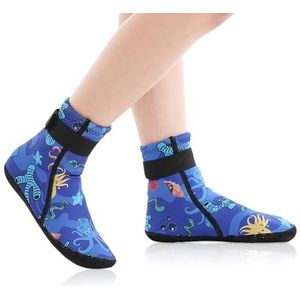 Aoreun Neopreensokken voor kinderen, duiksokken met klittenbandsluiting, 3 mm neopreen, antislip, warmhoudend, voor surfen, beachvolleybal, strand, snorkelen en watersport, maat 31-33, blauw, Medium