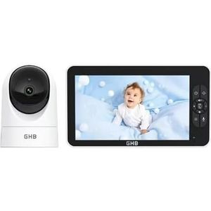 GHB Bewakingscamera voor baby's, 17,8 cm (7 inch), IPS, 1080P, display, levensduur 168 uur, batterij met 4000 mAh, babyfoon, ondersteunt 2 camera's, 4 × zoom, bidirectionele communicatie, luisteren