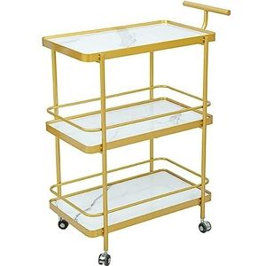 Keukentrolley Opbergwagen 3-Tier Restauratiewagen Trolley Zakelijke Mobiele Taartbezorgwagen IJzeren Hand Push Home Barwagen Utility Cart Rolwagen (Color : Gold, Size : 88 * 67 * 39cm)